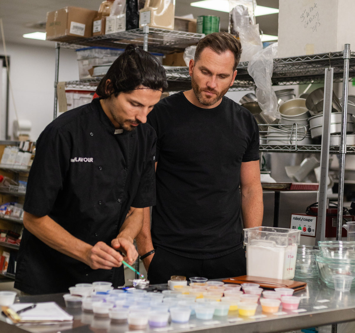ADAMA natural food coloring being tested and evaluated in a professional bakery kitchen.